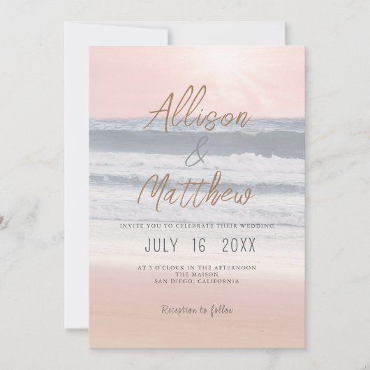 Sunset Beach Wedding | Seaside Wedding Einladung (Vorderseite)