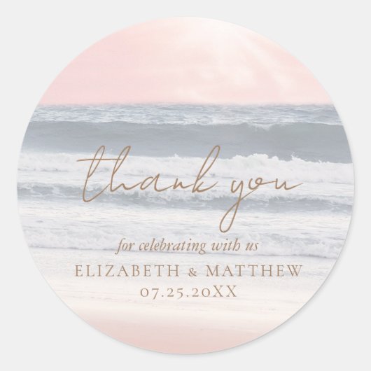 Sunset Beach Wedding | Thank You Sticker (Vorderseite)