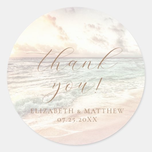 Sunset Beach Wedding | Thank You Sticker (Vorderseite)