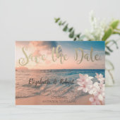 Sunset Beach Wedge, Plumeria Save the Date (Stehend Vorderseite)