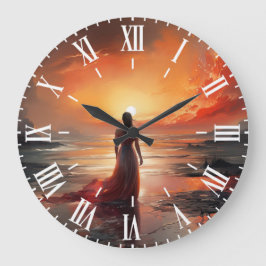 Sunset Beach Woman Wall Clock Art Große Wanduhr