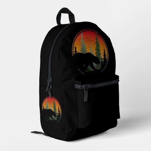 Sunset Bear Nature Forest Animal Bedruckter Rucksack (Rückseitige Ecke links)