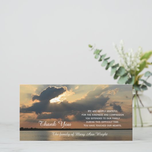 Sunset Beileid Vielen Dank Memorial Foto Card Dankeskarte (Stehend Vorderseite)