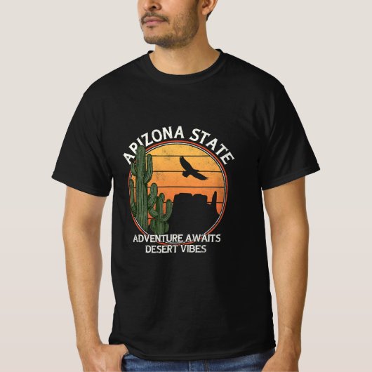 Sunset Bird Wüste Vibes Arizona Mountain Cactus T-Shirt (Vorderseite)