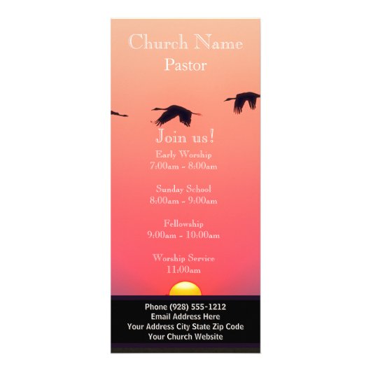 Sunset Birds Church Rack Card, Beitritt zu US Serv Werbekarte (Vorne)