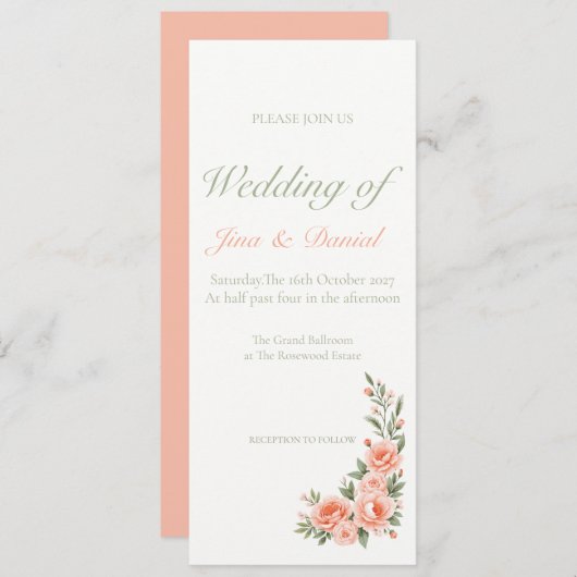 Sunset Bloom - Soft Orange Einladung (Vorne/Hinten)