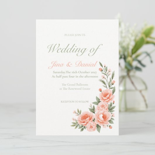 Sunset Bloom - Soft Orange Einladung (Stehend Vorderseite)