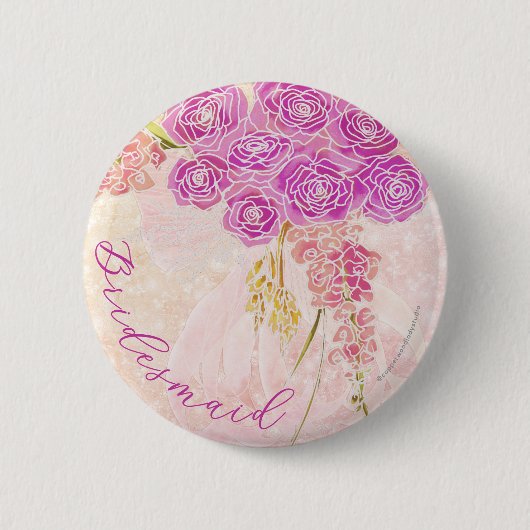 Sunset Blush zarte Schleife Helles Bouquet Brautju Button (Vorderseite)