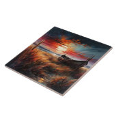 Sunset boat art serene landscape by the sea fliese (Seite)