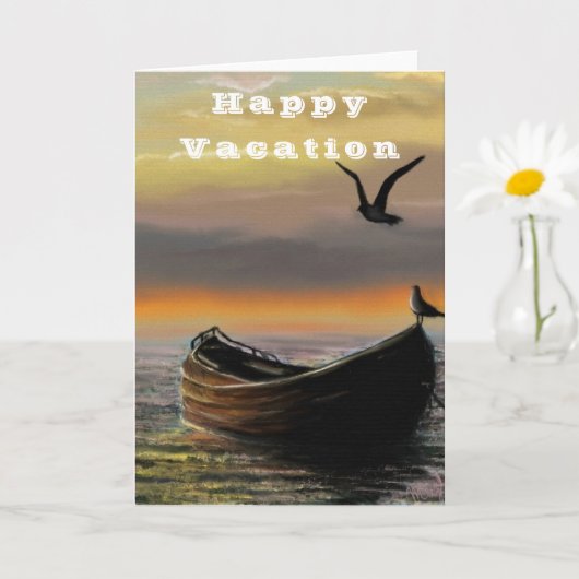 Sunset Boat Happy Vacacation Card Karte (Kleine Pflanze)