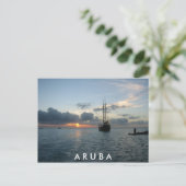 Sunset & Boat in Aruba Postkarte (Stehend Vorderseite)