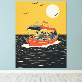 Sunset Boat Ride – Retro Minimalist Leinwanddruck