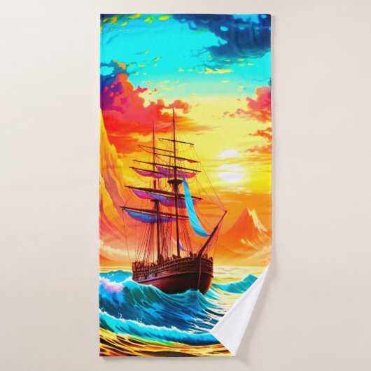 Sunset Boat Scene Badehandtuch (Badehandtuch)