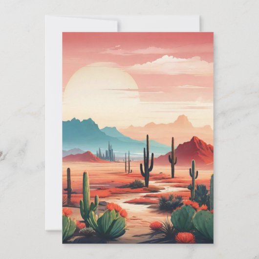 Sunset Boho Desert Cactus Wedding Einladung (Rückseite)
