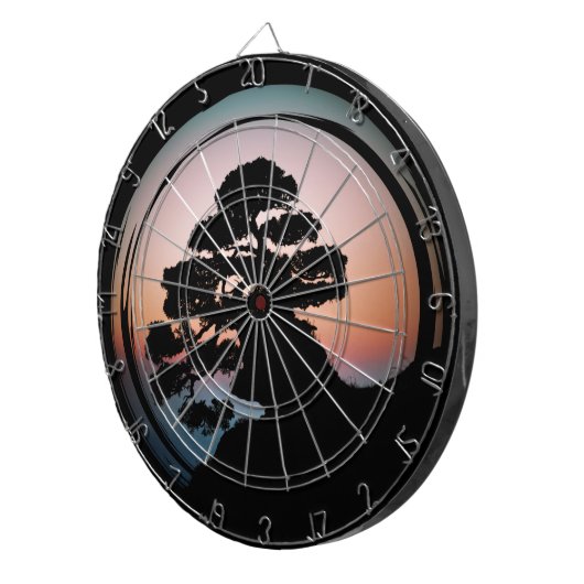 Sunset Bonsai Tree Keramik Tile Desk Organizer Gol Dartscheibe (Vorderseite rechts)