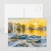 Sunset Boote Flussufer Aquarell havelland Feiertagspostkarte (Vorne/Hinten)