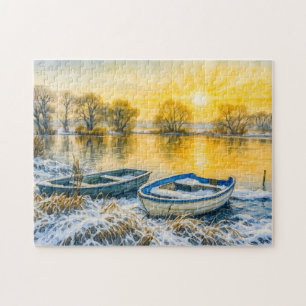 Sunset Boote Flussufer Aquarell havelland Puzzle