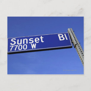Sunset Boulevard Schild gegen blauen Himmel Postkarte