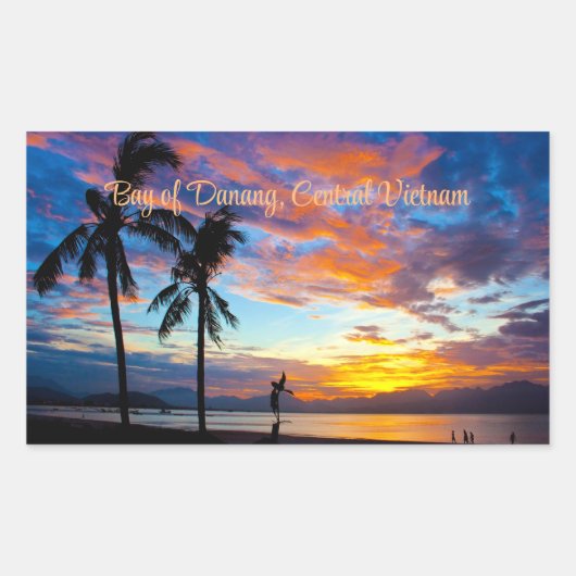 Sunset, Bucht von Danang, Zentralvietnam, Rechteckiger Aufkleber (Vorderseite)