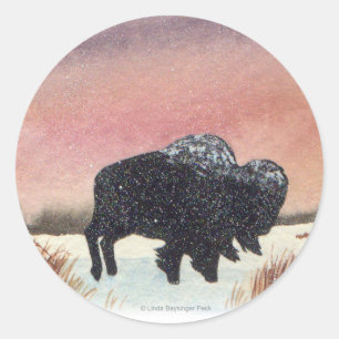 Sunset Buffalo Malerei Runder Aufkleber