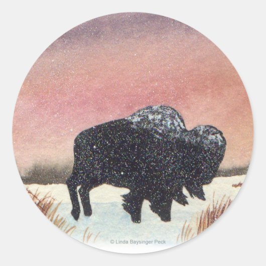 Sunset Buffalo Malerei Runder Aufkleber (Vorderseite)