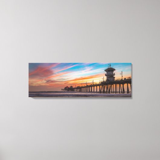Sunset by Huntington Beach Pier in Kalifornien Leinwanddruck (Vorderseite)