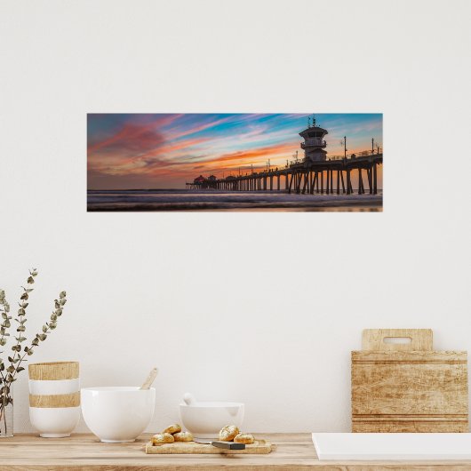 Sunset by Huntington Beach Pier in Kalifornien Poster (Küche)