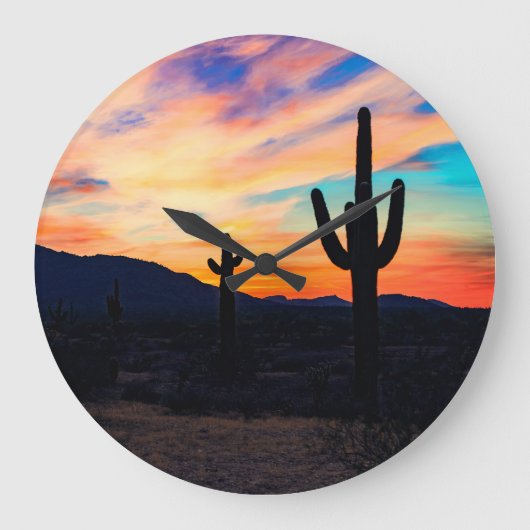 Sunset Cactus Desert Dusk Große Wanduhr (Vorderseite)