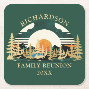 Sunset Camping Vacation Green Family Wiedersehen Rechteckiger Pappuntersetzer