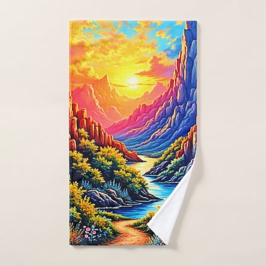  Sunset Canyon River Art Badhandtuch Set (Handtuch)