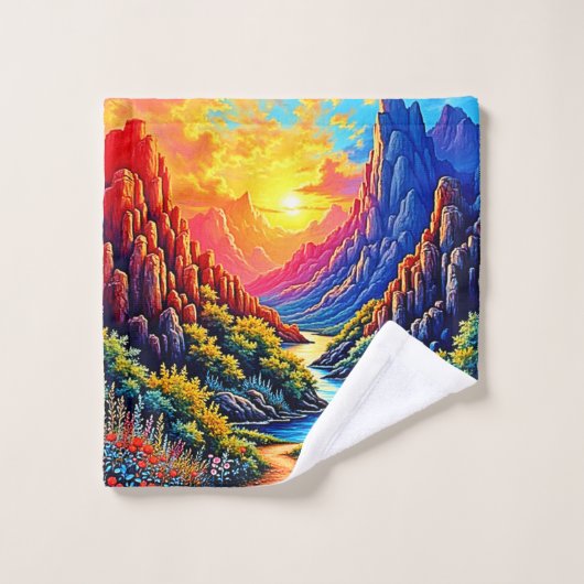 Sunset Canyon River Art Badhandtuch Set (Waschlappen)