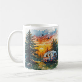 Sunset Caravan Camping Illustration Mug Kaffeetasse