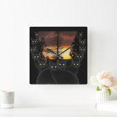 Sunset Cats Quadratische Wanduhr (Zuhause)