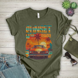 Sunset Chase - Vintage Car, Beach Day T-Shirt
