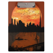 Sunset City Skyline Silhouette Watercolor Spiral N Klemmbrett (Vorderseite)