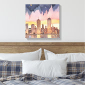 Sunset Cityscape | Aquarellmalerei Leinwanddruck (Insitu (Schlafzimmer))