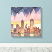 Sunset Cityscape | Aquarellmalerei Leinwanddruck (Insitu (Holzboden))