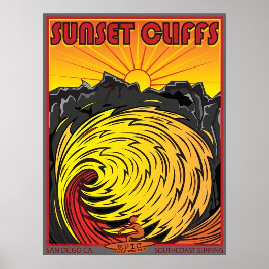 SUNSET CLIFFS SAN DIEGO CALIFORNIA SURFEN POSTER (Vorne)