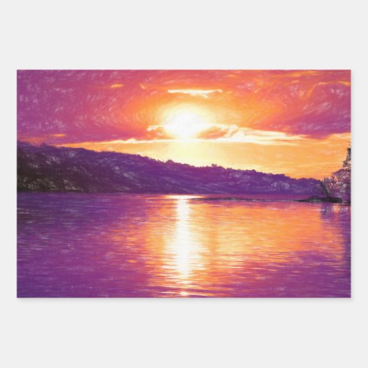 Sunset Coasta Orange Lila Dekoupage Geschenkpapier Set (Vorderseite)