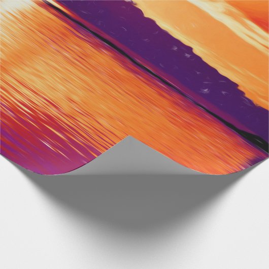 Sunset Coastal Beach Orange Lila Art Decoute Geschenkpapier (Ecke)