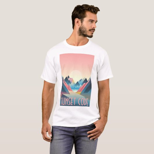 Sunset Code: Digital Mountain Sunset T-Shirt (Vorne ganz)
