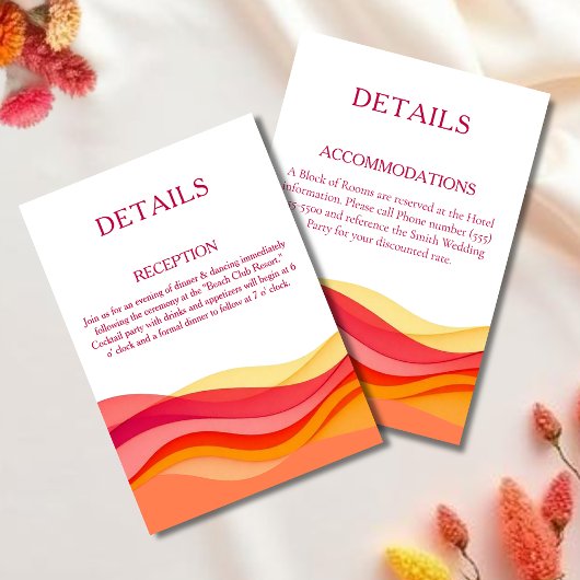 Sunset Color Waves Modern Wedding Details Begleitkarte
