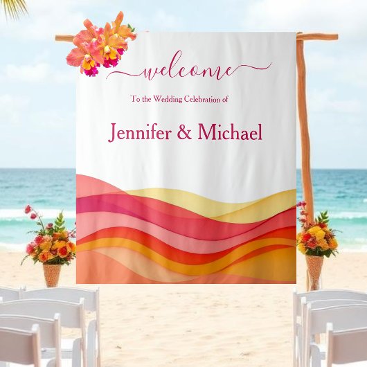 Sunset Color Waves Modern Wedding Sign Wandteppich