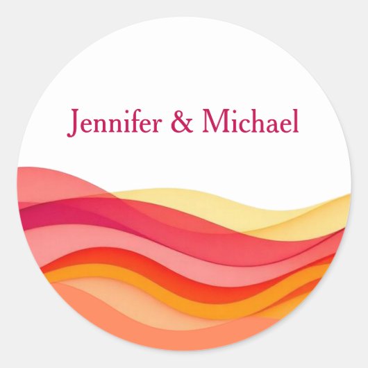 Sunset Color Waves Personalized Wedding Runder Aufkleber (Vorderseite)