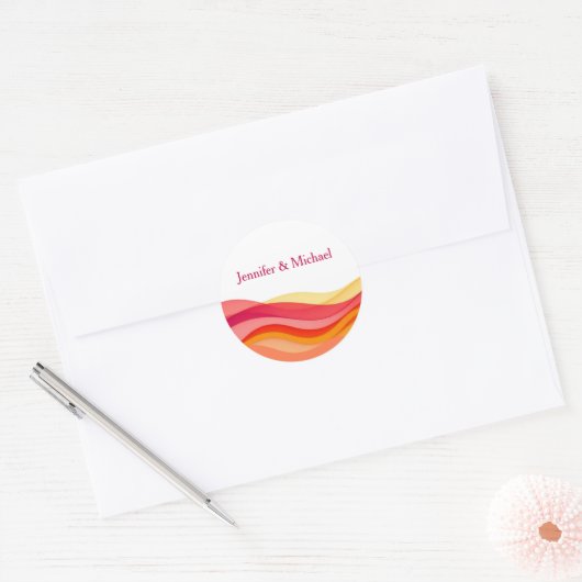 Sunset Color Waves Personalized Wedding Runder Aufkleber (Umschlag)