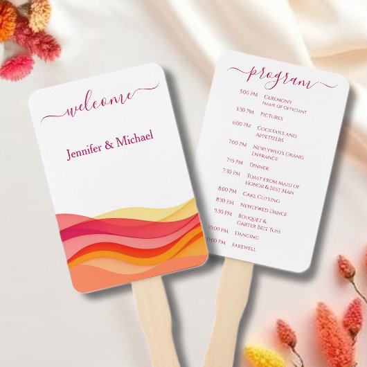 Sunset Color Waves Wedding Fan Program Fächer