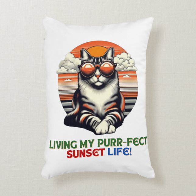 Sunset Cool Cat Dekokissen (Vorderseite(Vertikal))