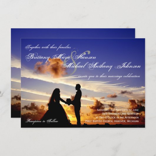 Sunset Couple Silhouette Einladung Hochzeit (Vorne/Hinten)