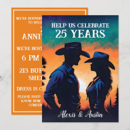 Sunset Cowboy and Cowgirl 25th Anniversary  Einladung