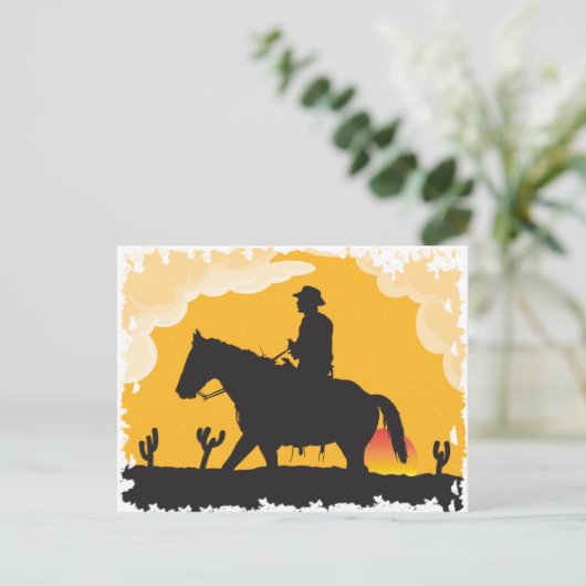 Sunset Cowboy Postkarte (Stehend Vorderseite)